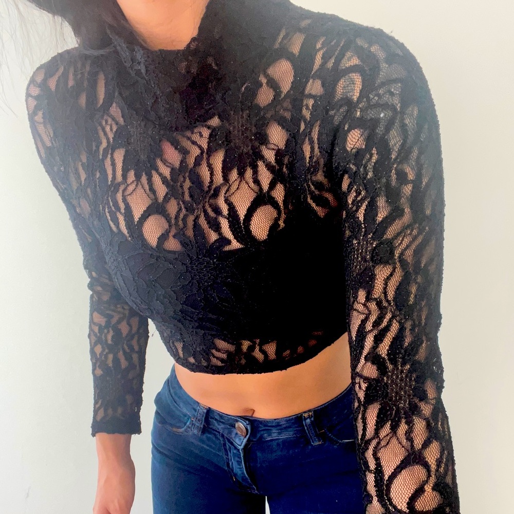 Black see thru night out crop